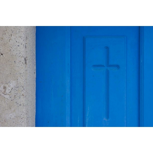 Greece, Oia Christian cross engraved in a door